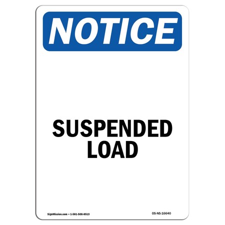 Signmission Safety Sign, OSHA Notice, 18" Height, Aluminum, NOTICE Suspended Load Sign, Portrait OS-NS-A-1218-V-16640